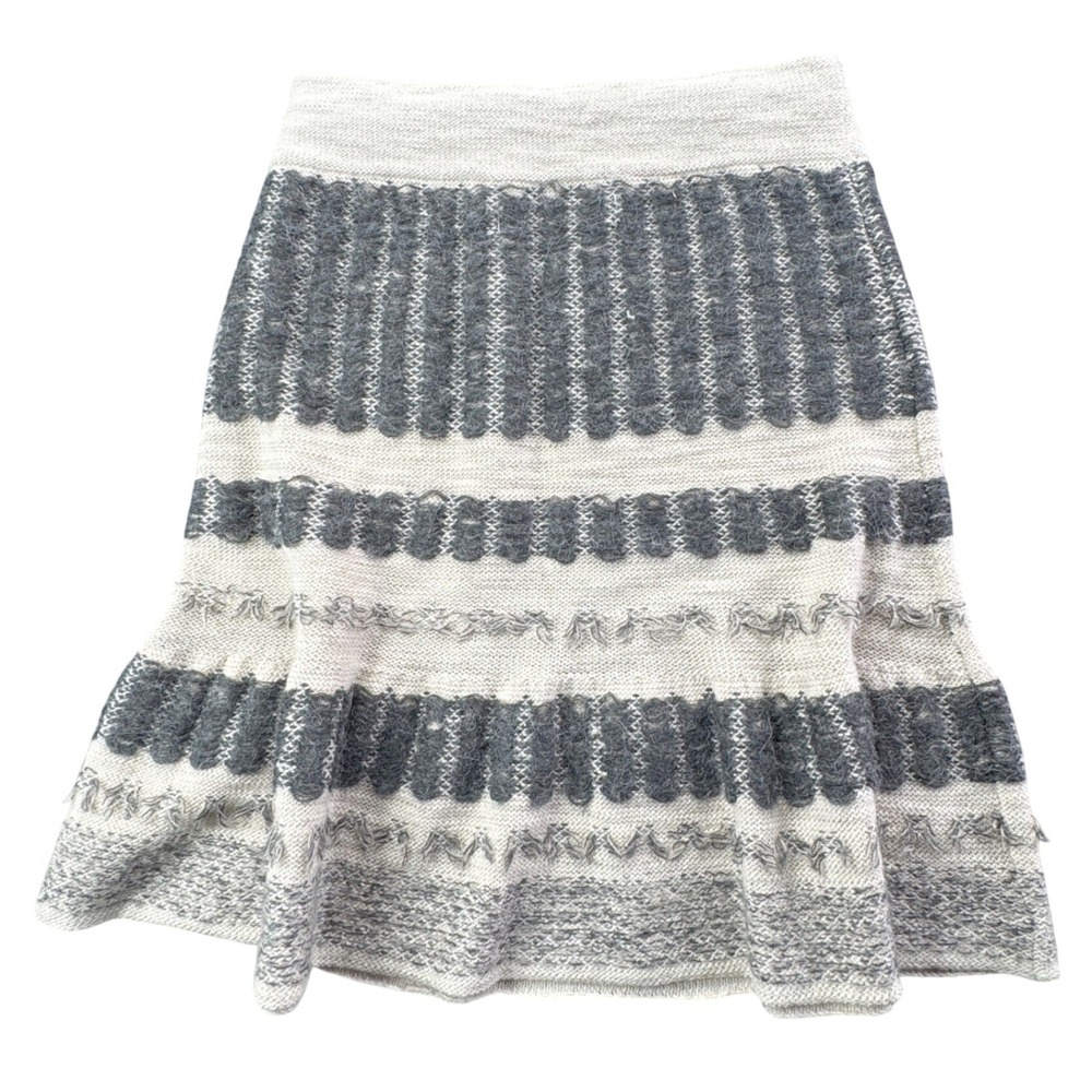 Sparrow Knit A Line Skirt Size S Beige Black Striped Textured Flounce Hem
